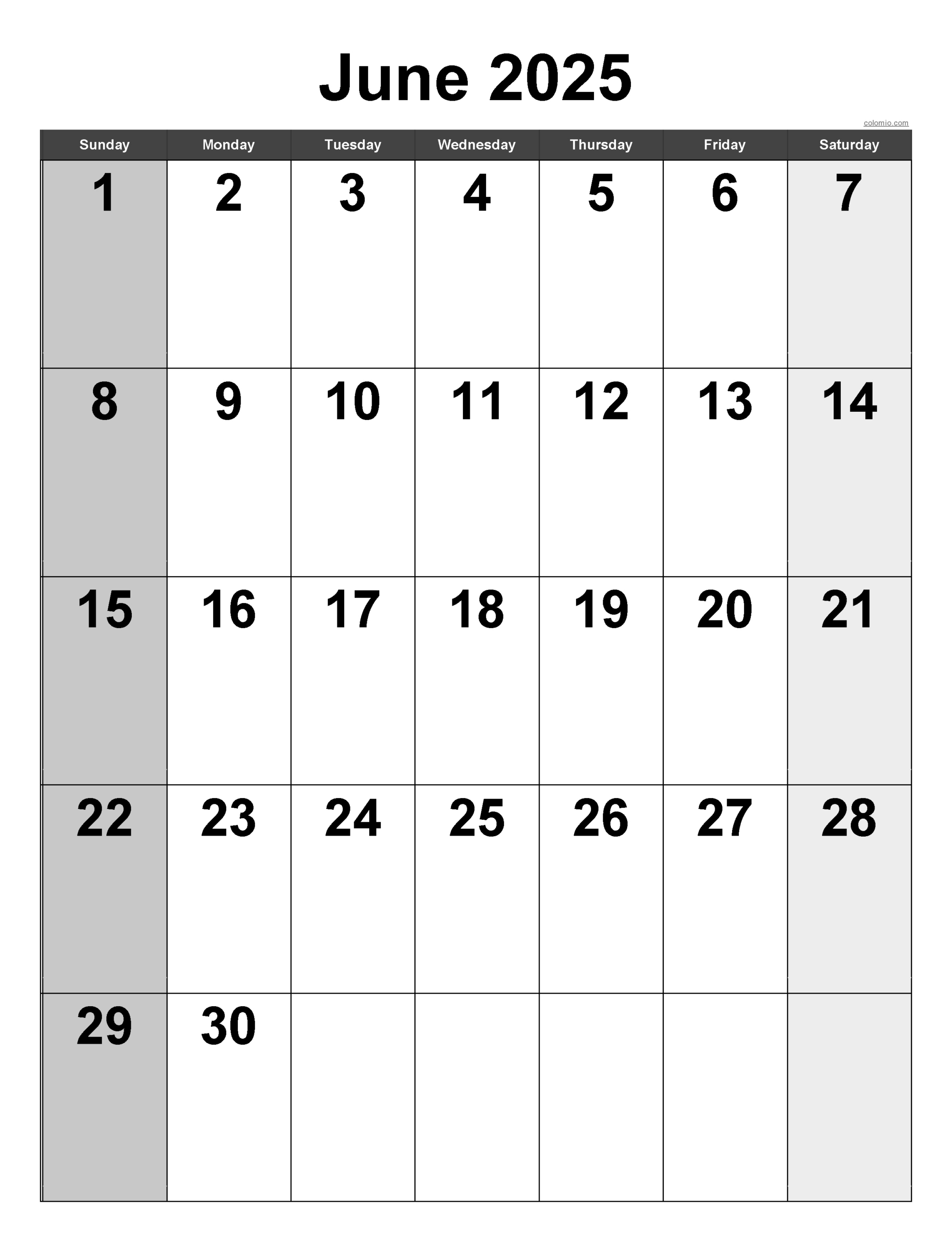 June 2025 Calendar | Free Printable Pdf, Xls And Png | June 2025 Calendar Vertical