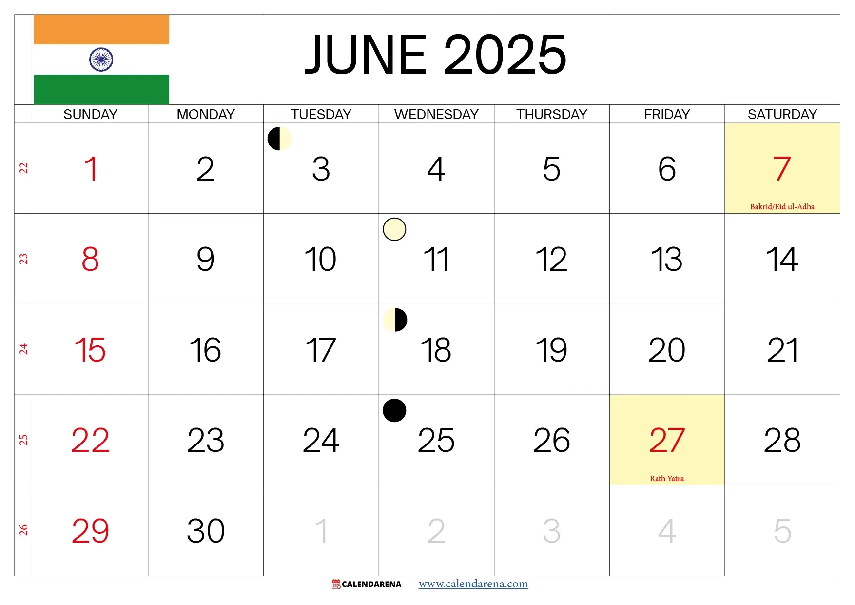 June 2025 Calendar India | Calendar 2025