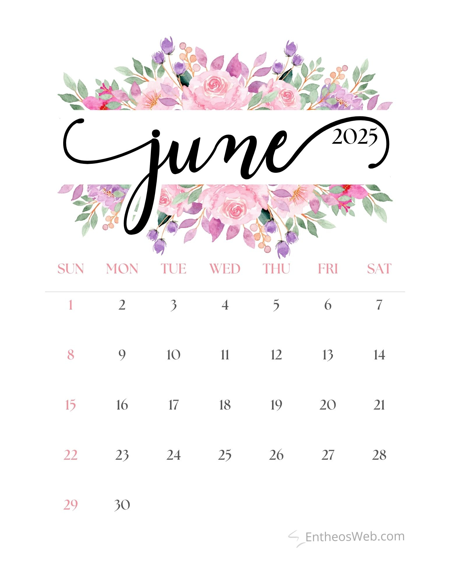 June 2025 Calendar Printables | Entheosweb | Calendar 2025