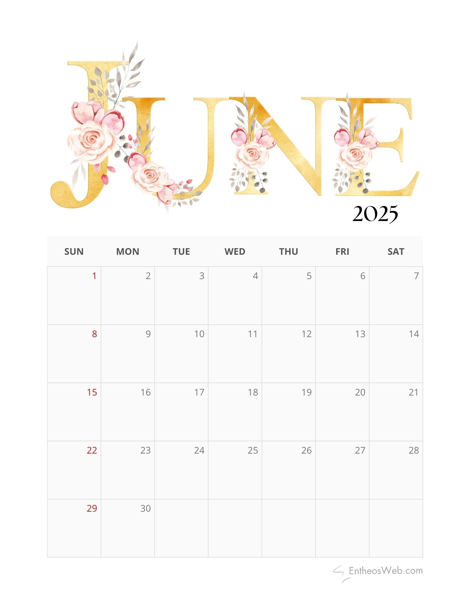 June 2025 Calendar Printables | Entheosweb | Calendar 2025