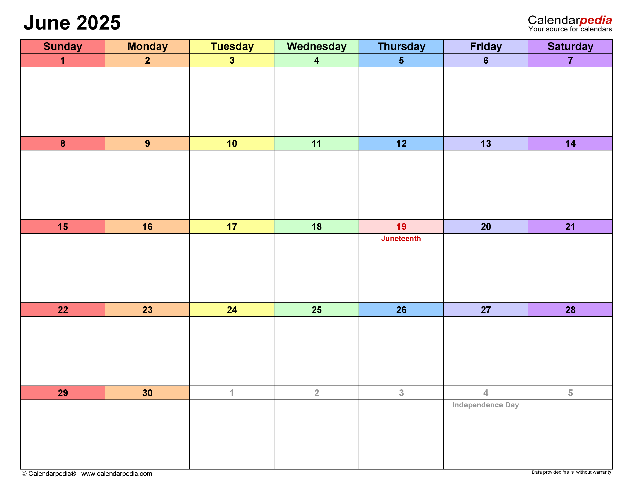 June 2025 Calendar | Templates For Pdf, Excel And Word | Calendar 2025