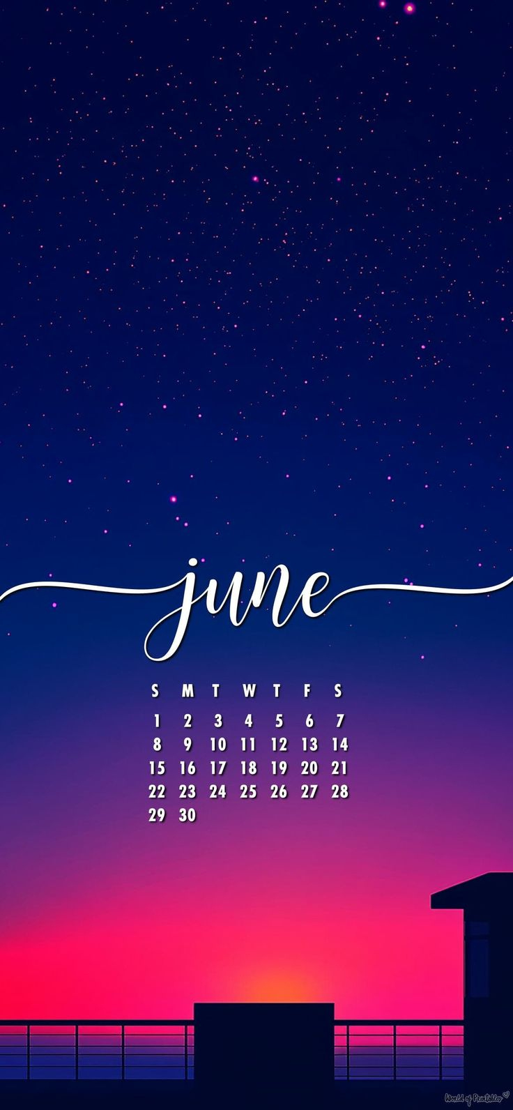 June 2025 Calendar Wallpaper With Night Sky &amp;amp; Sunset Gradient | June 2025 Calendar Black Background