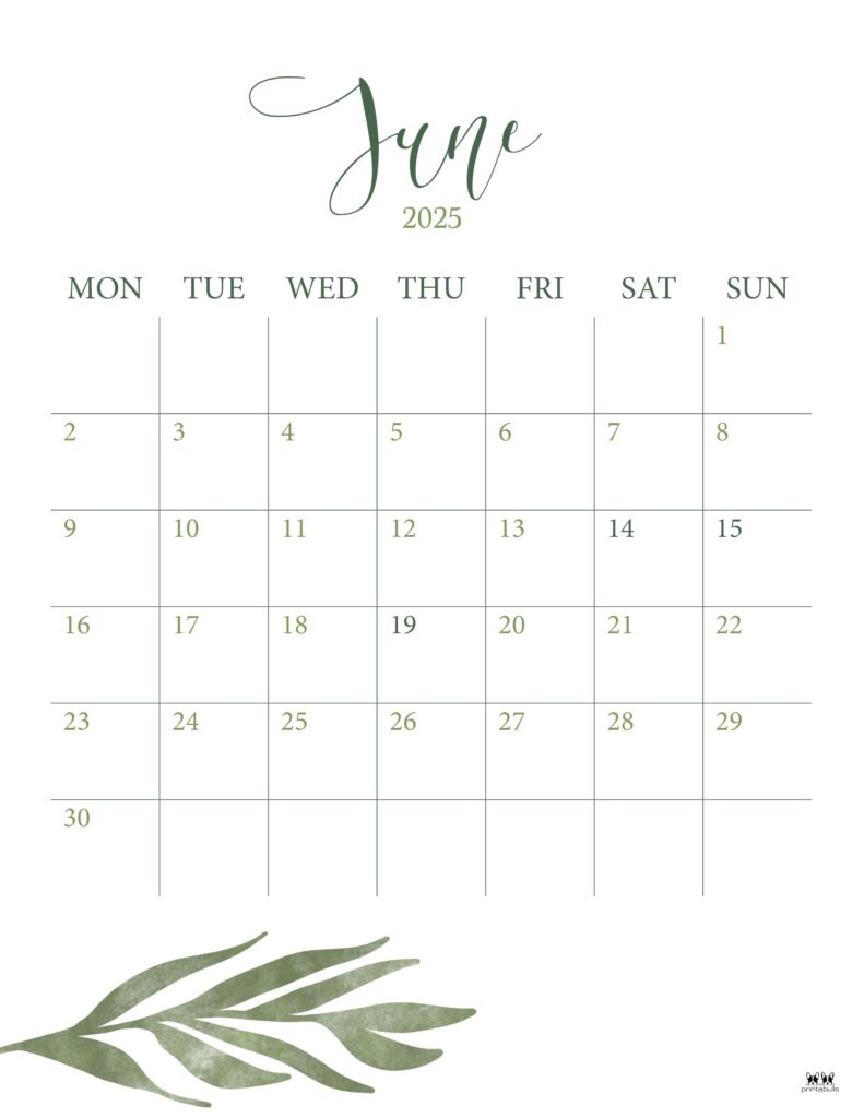 June 2025 Calendars - 107 Free Printables | Printabulls | June 2025 Calendar Printable Vertical