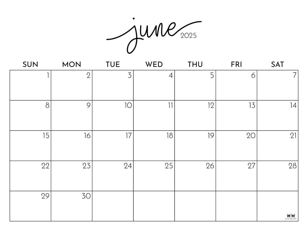 June 2025 Calendars - 107 Free Printables | Printabulls | June Calendar 2025