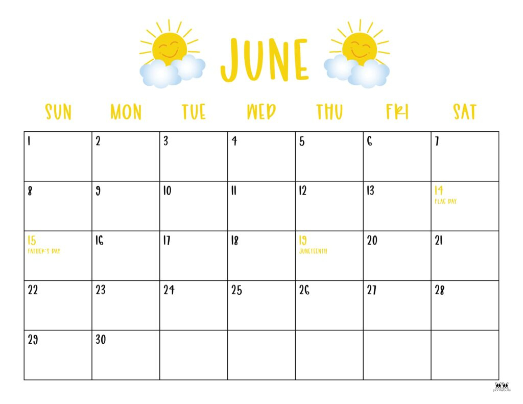 June 2025 Calendars - 107 Free Printables | Printabulls | June Holiday Calendar 2025