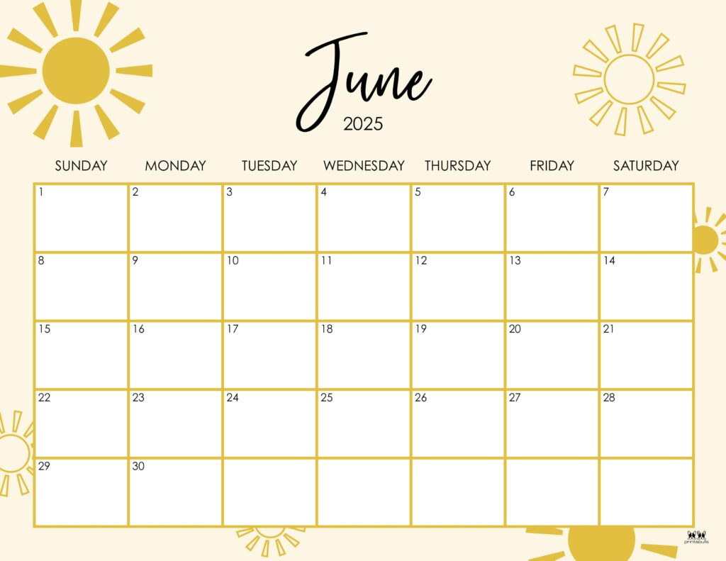 June 2025 Calendars - 107 Free Printables | Printabulls | June Themes For Calendar 2025