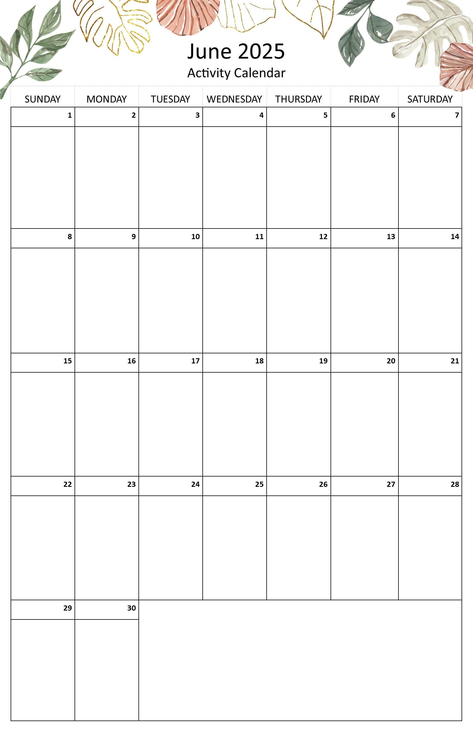 June 2025 Editable Monthly Activities Calendar For Senior Living | June Activity Calendar For Seniors 2025