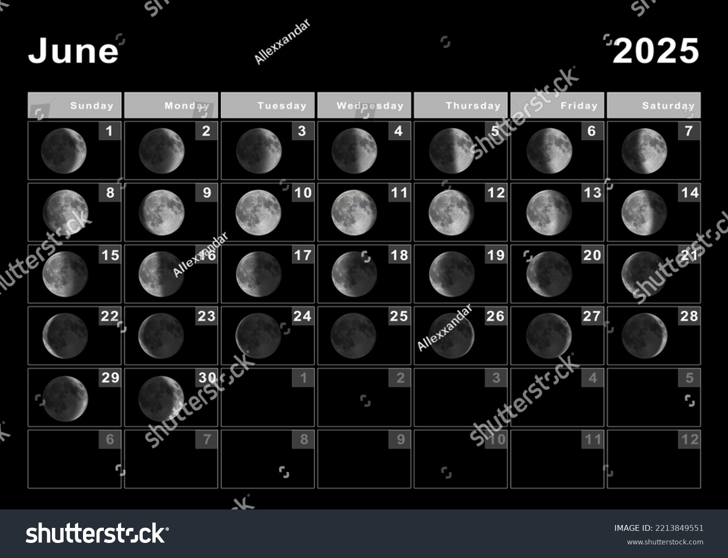 June 2025 Lunar Calendar Moon Cycles Stock Illustration 2213849551 | Full Moon Calendar For June 2025