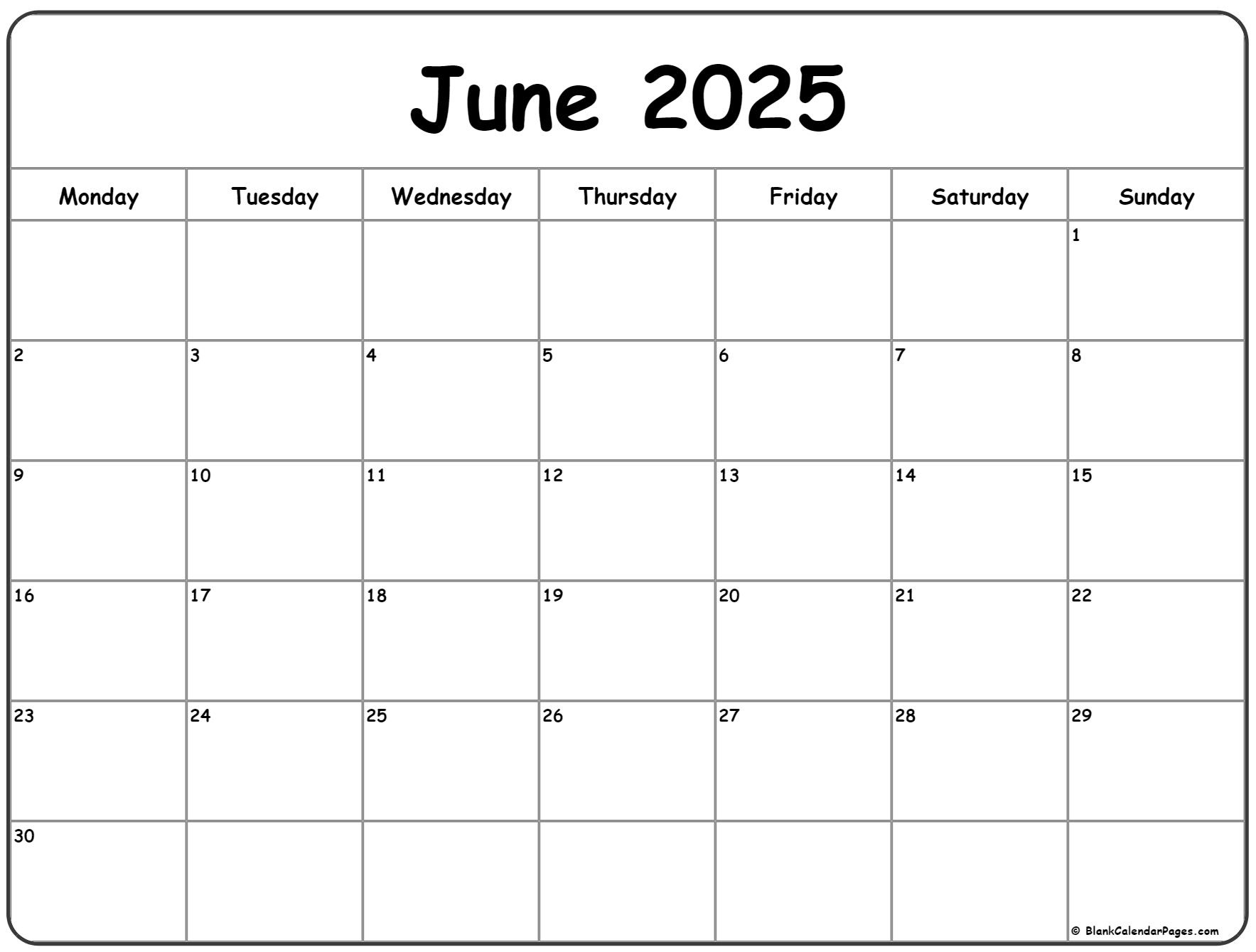 June 2025 Monday Calendar | Monday To Sunday | Calendar 2025