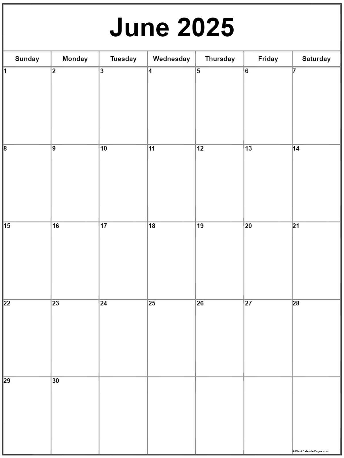 June 2025 Vertical Calendar | Portrait | Calendar 2025