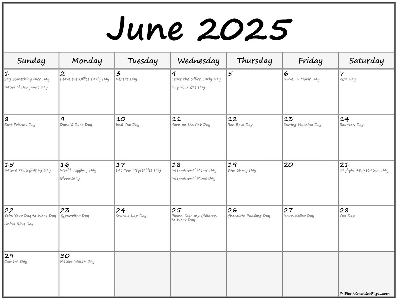 June 2025 With Holidays Calendar | National Day Calendar For June 2025