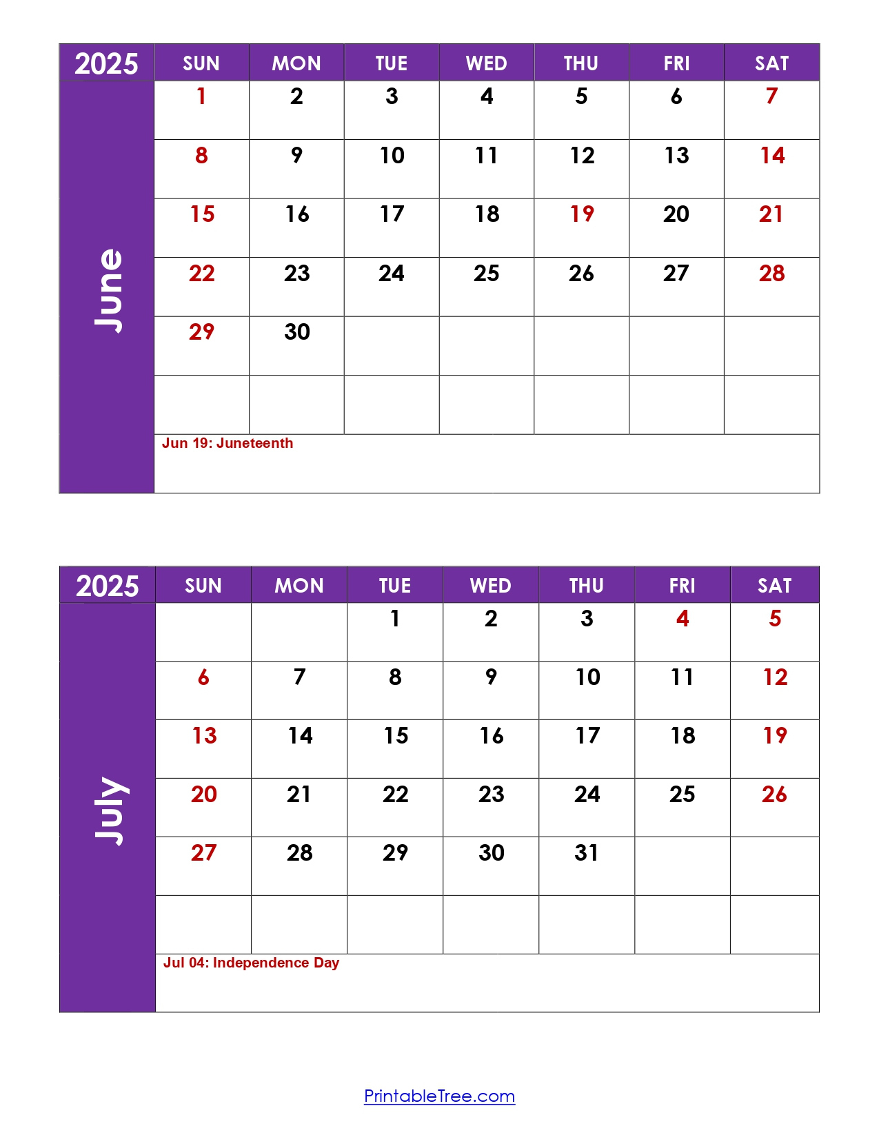 June And July 2025 Calendar Printable Pdf | Two Months Calendar | Calendar For The Month Of June and July 2025