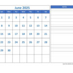 June Calendar 2025 Grid Lines For Holidays And Notes (Horizontal |  Calendar 2025