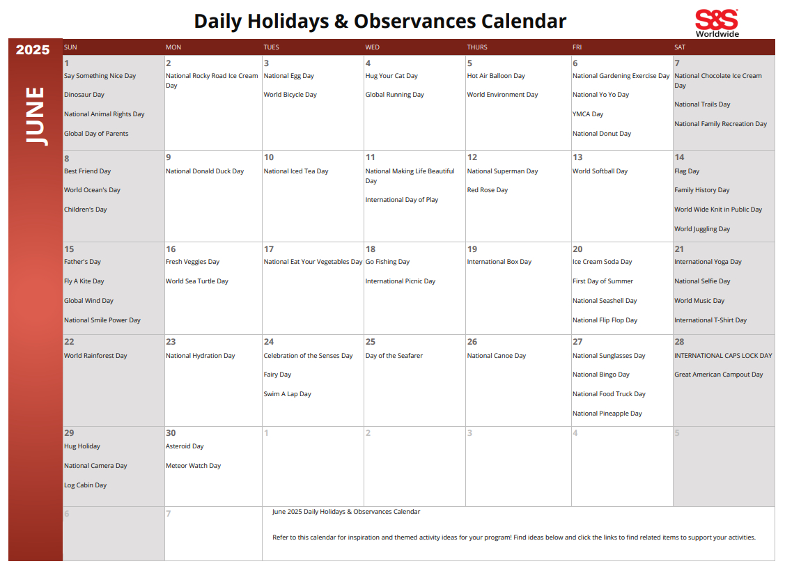 June Daily Holidays &amp;amp; Observances Printable Calendar - S&amp;amp;S Blog | Printable June Calendar With Holidays