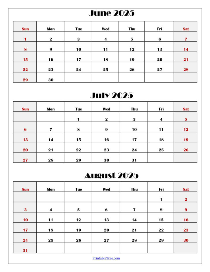 June – July – August Calendar 2025 | Calendar 2025