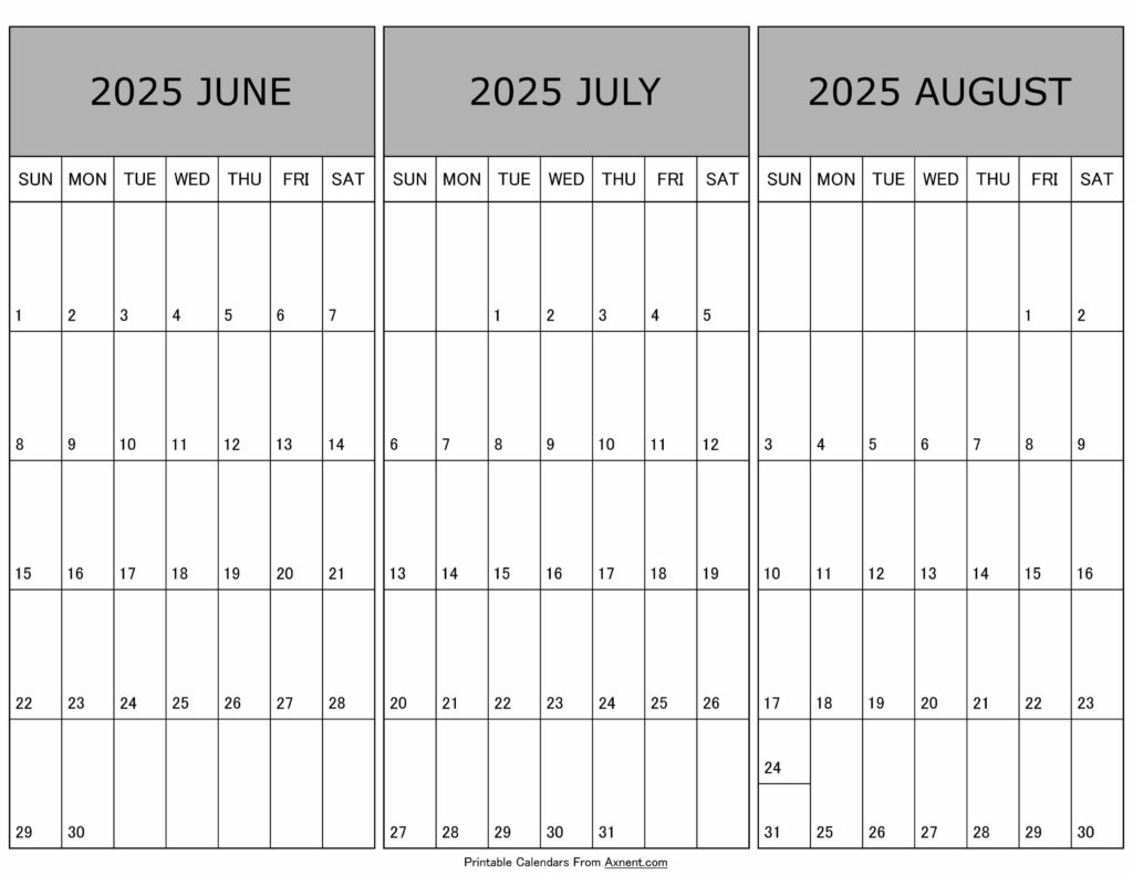 June To August Calendar 2025 Templates - Three Months | Calendar 2025
