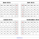June To September 2025 Calendar Printable Pdf | Four Months Calendar |  Calendar 2025