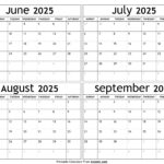 June To September 2025 Calendar Templates   Four Months |  Calendar 2025