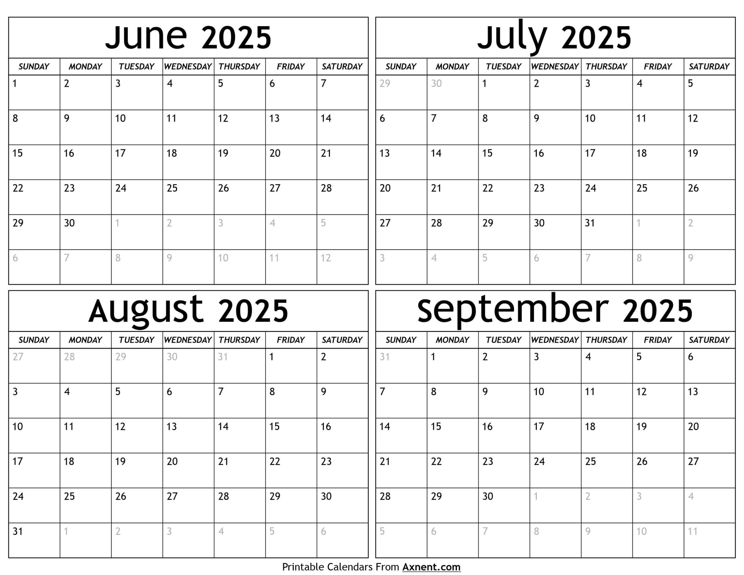 June To September 2025 Calendar Templates - Four Months | Calendar 2025