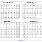 March To June 2025 Calendar Printable Pdf | Four Months Calendar |  Calendar 2025