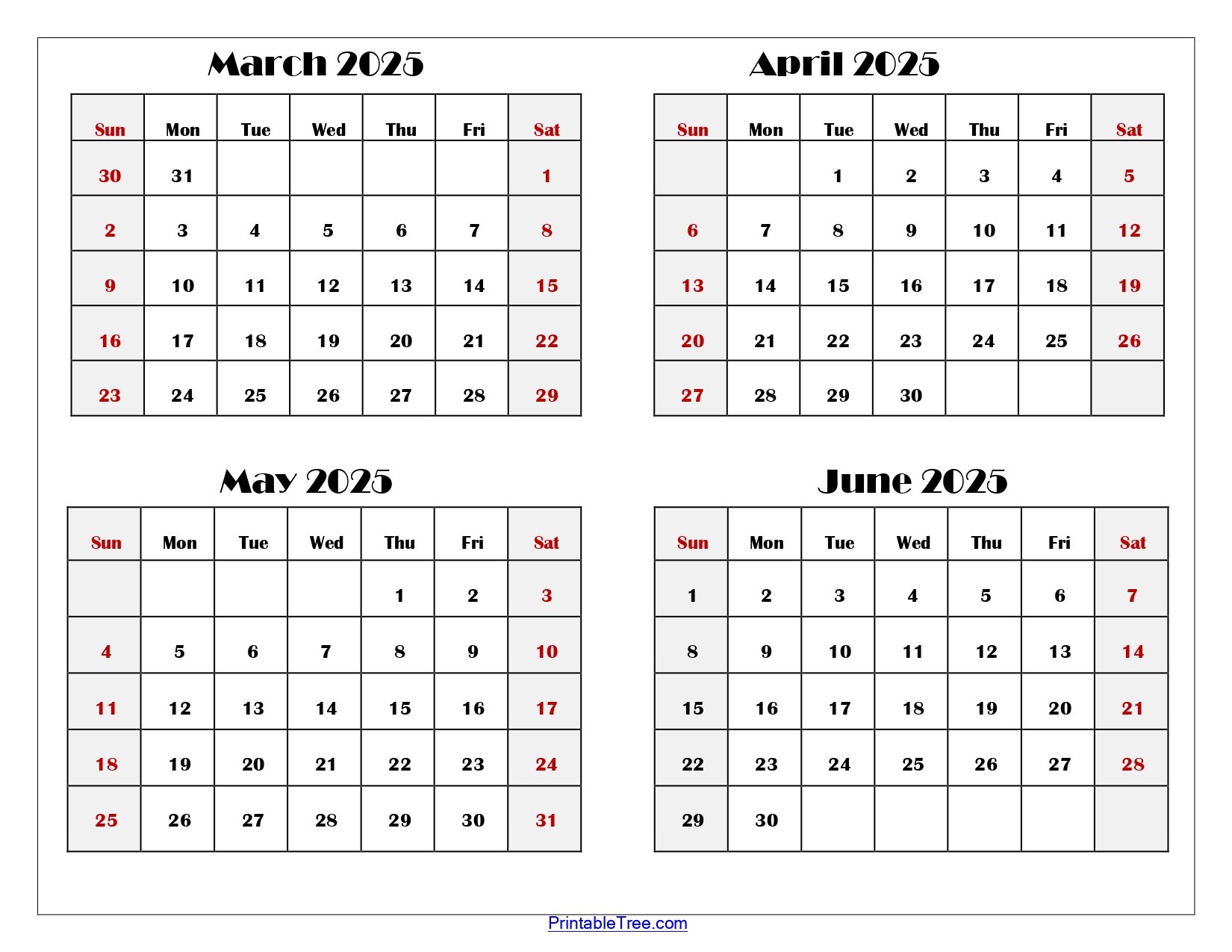 March To June 2025 Calendar Printable Pdf | Four Months Calendar | Calendar 2025