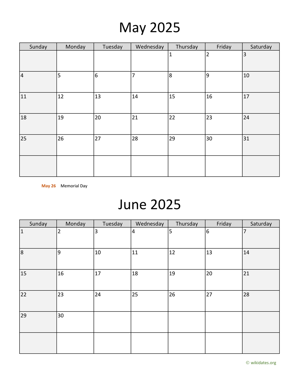 May And June 2025 Calendar | Wikidates | Calendar 2025 May and June