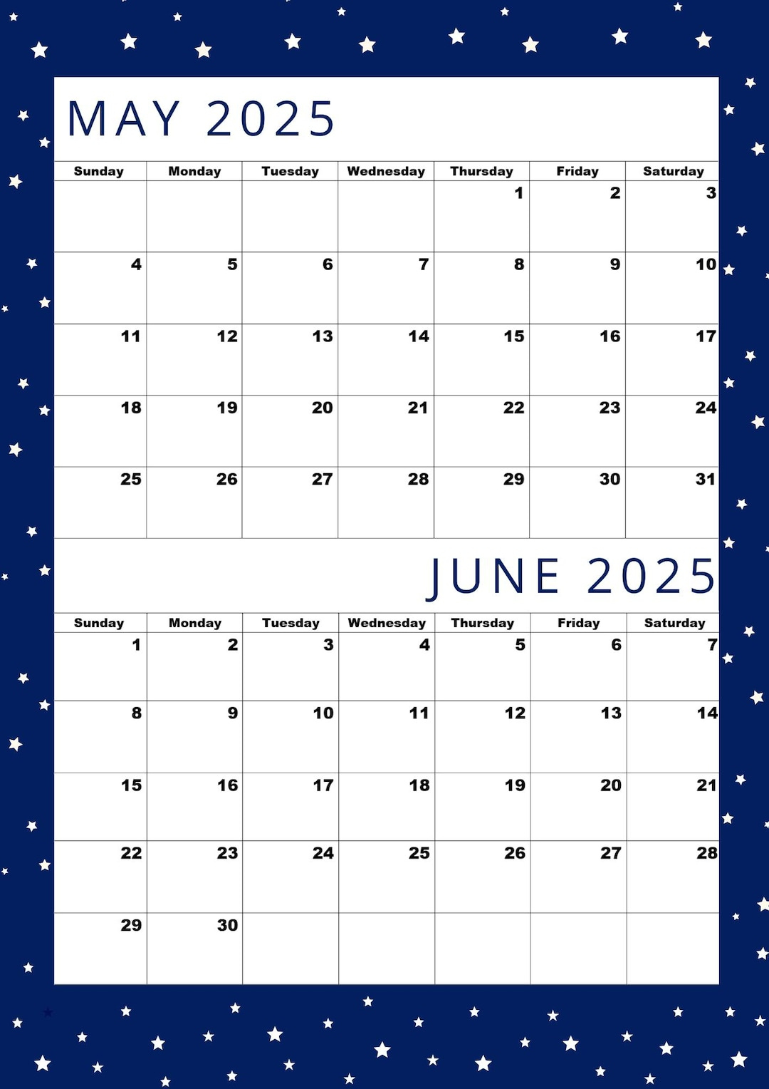 Premium Kalender Für Mai 2025 Und Juni 2025, Pdf Zum Einfachen Drucken! - Etsy.de | Calendar May - June 2025