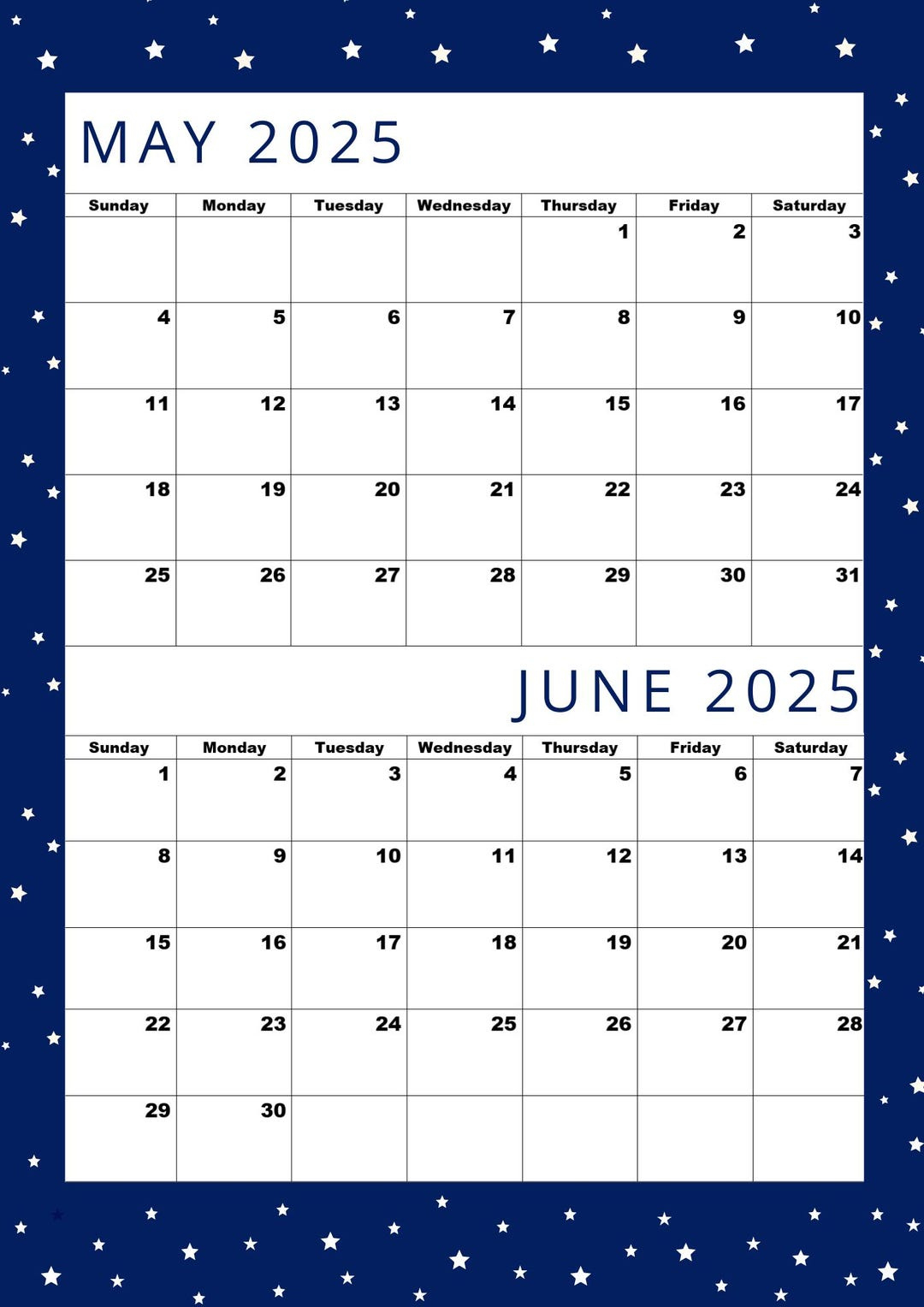 Premium Kalender Für Mai 2025 Und Juni 2025, Pdf Zum Einfachen Drucken! - Etsy.de | May 2025 June 2025 Calendar