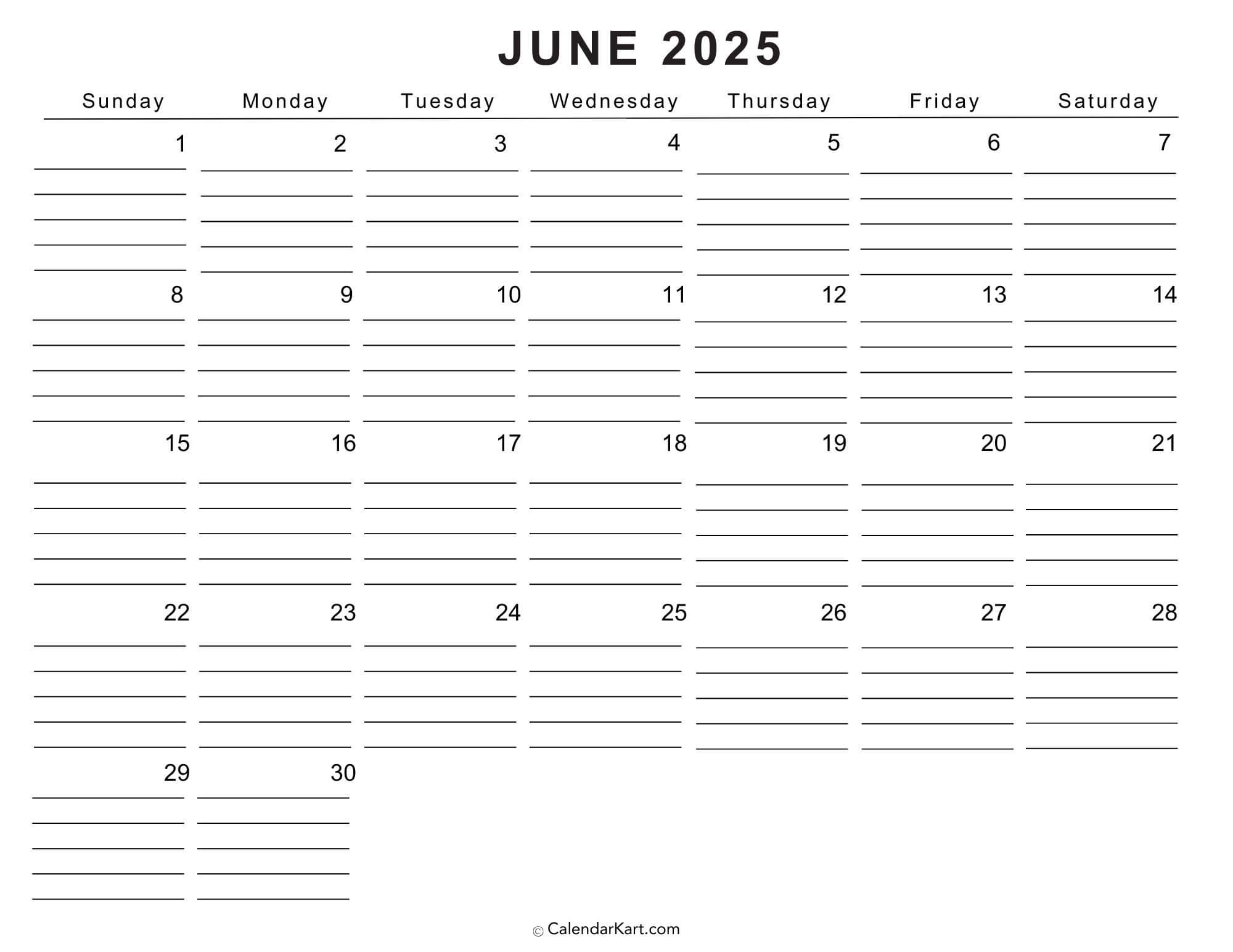 Printable Cute June 2025 Calendar Templates | Calendarkart | Calendar 2025