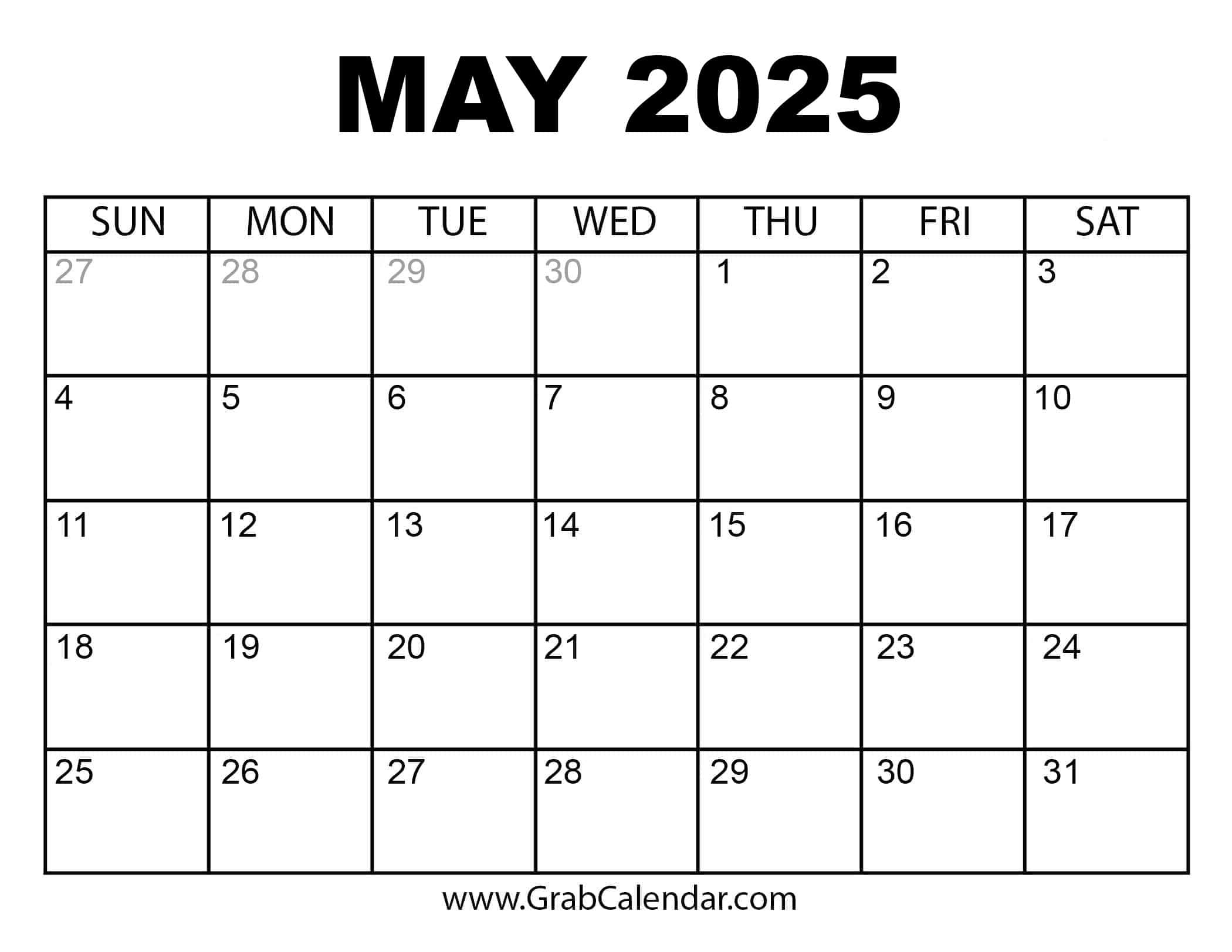 Printable May 2025 Calendar | Calendar 2025