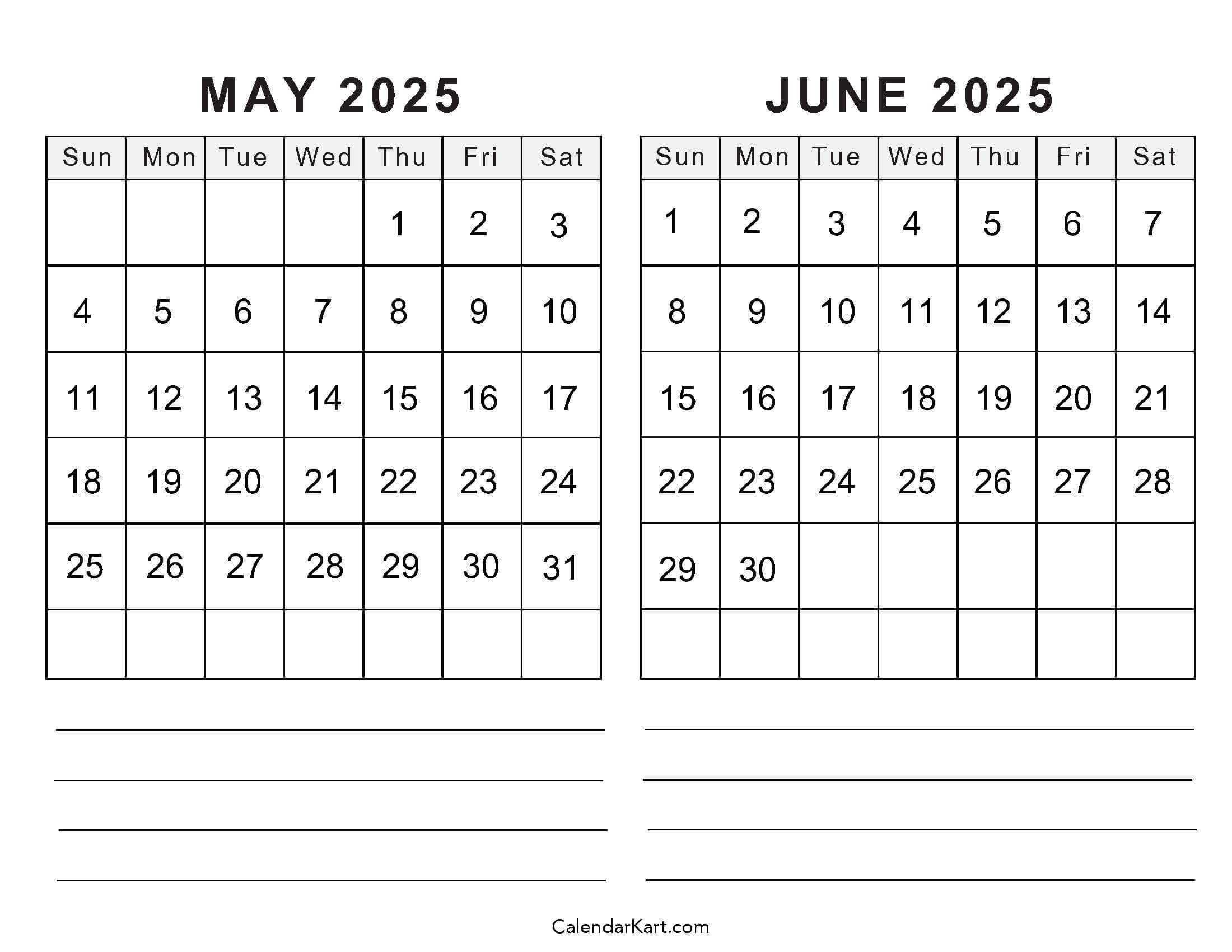 Printable May June 2025 Calendar Templates | Calendarkart | Calendar 2025