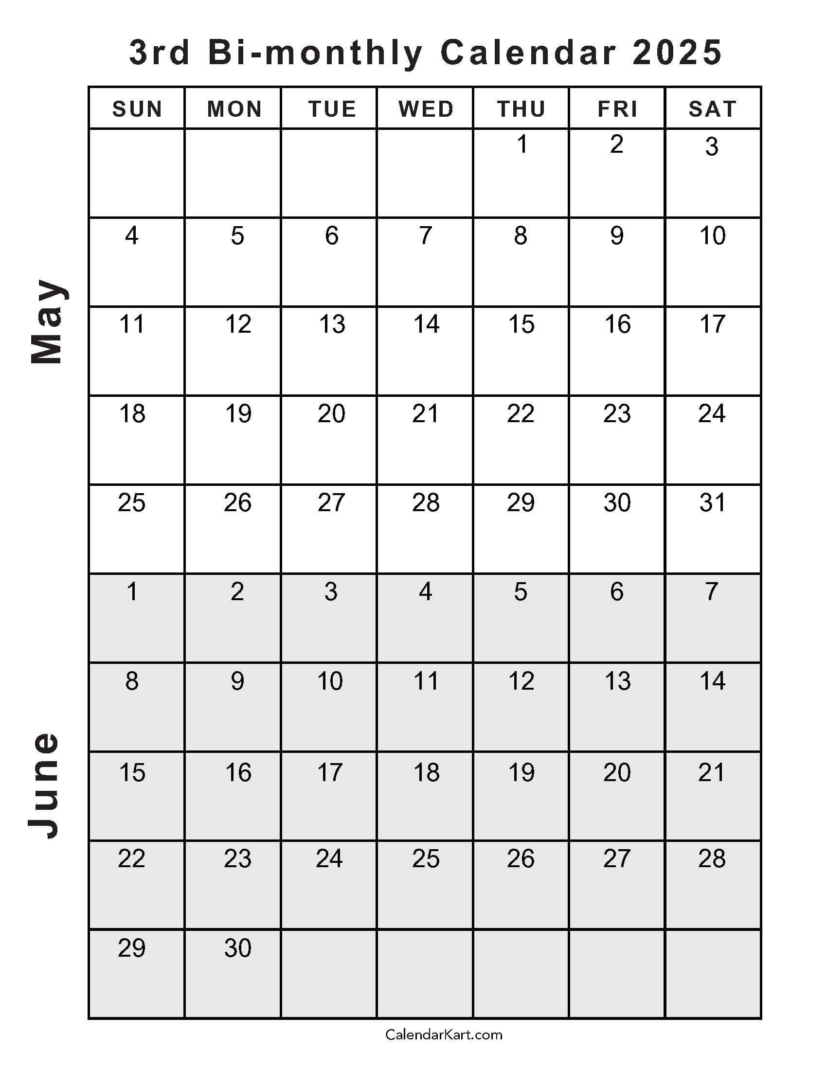 Printable May June 2025 Calendar Templates | Calendarkart | May June Printable Calendar 2025