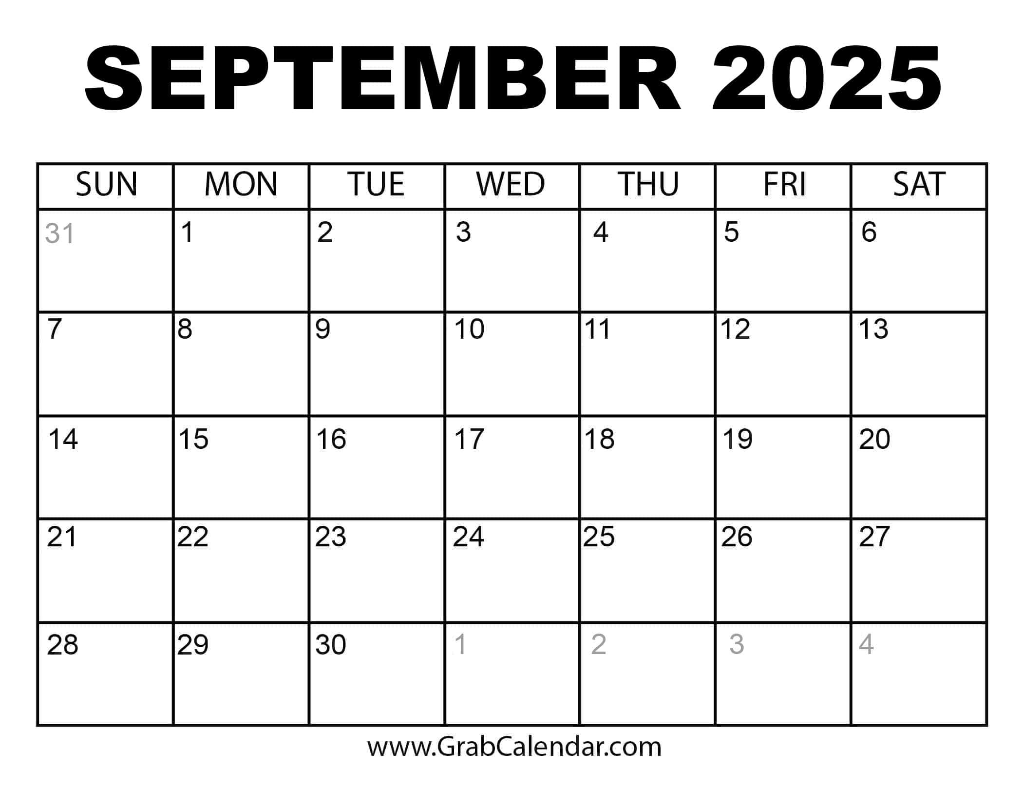Printable September 2025 Calendar | Printable Calendar September 2024 - June 2025