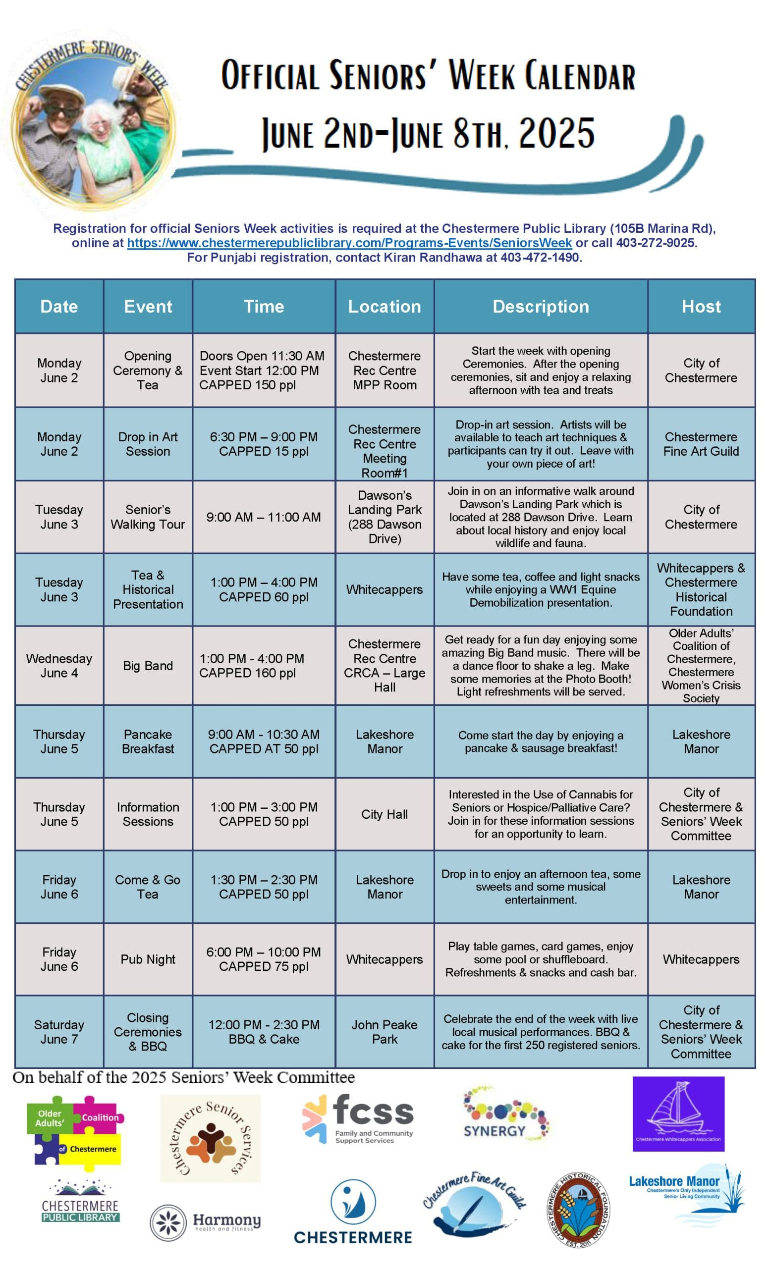 Seniors&amp;#039; Week 2025 | City Of Chestermere | June Activity Calendar For Seniors 2025