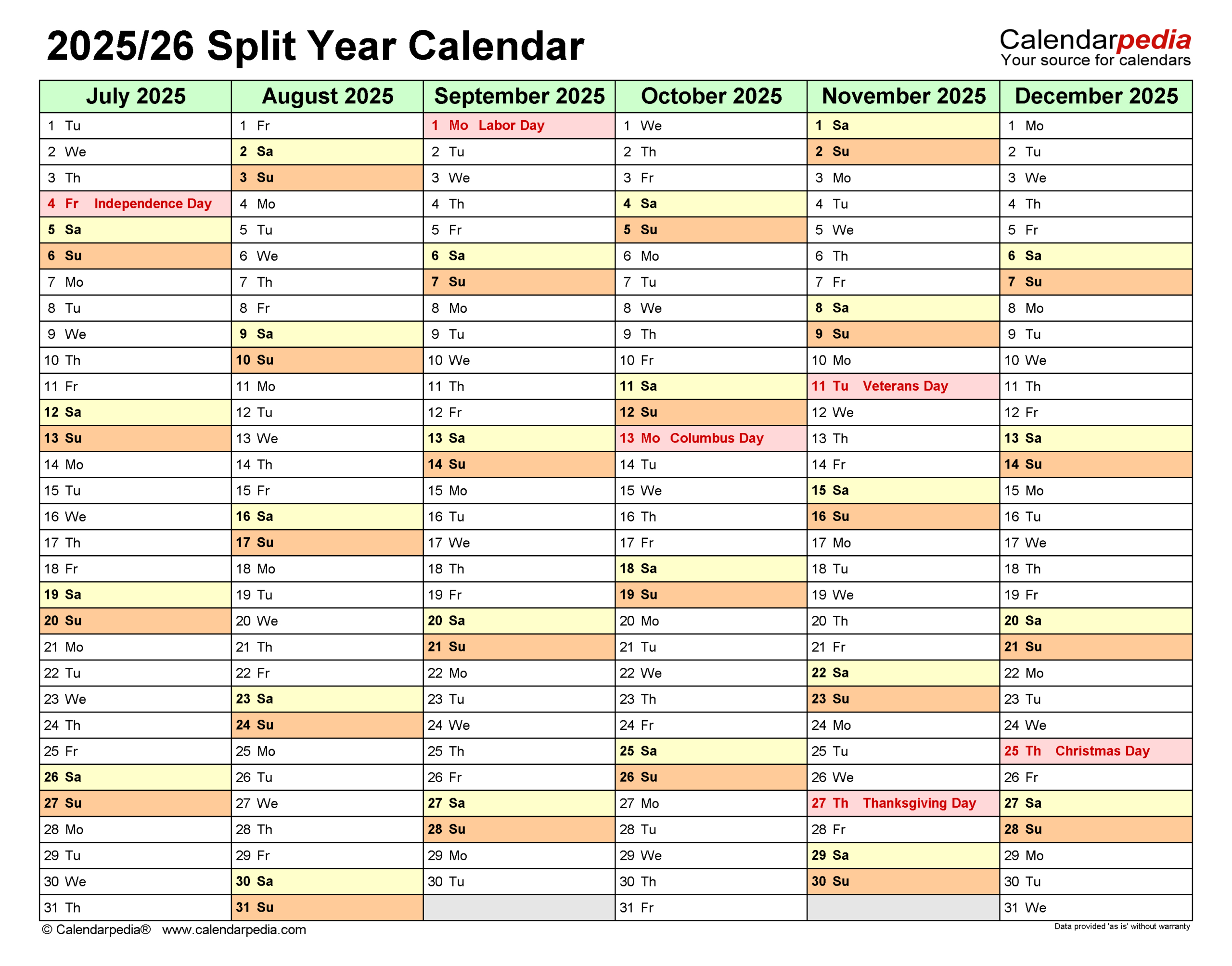 Split Year Calendars 2025/2026 (July To June) - Pdf Templates | June 2025 to June 2026 Calendar