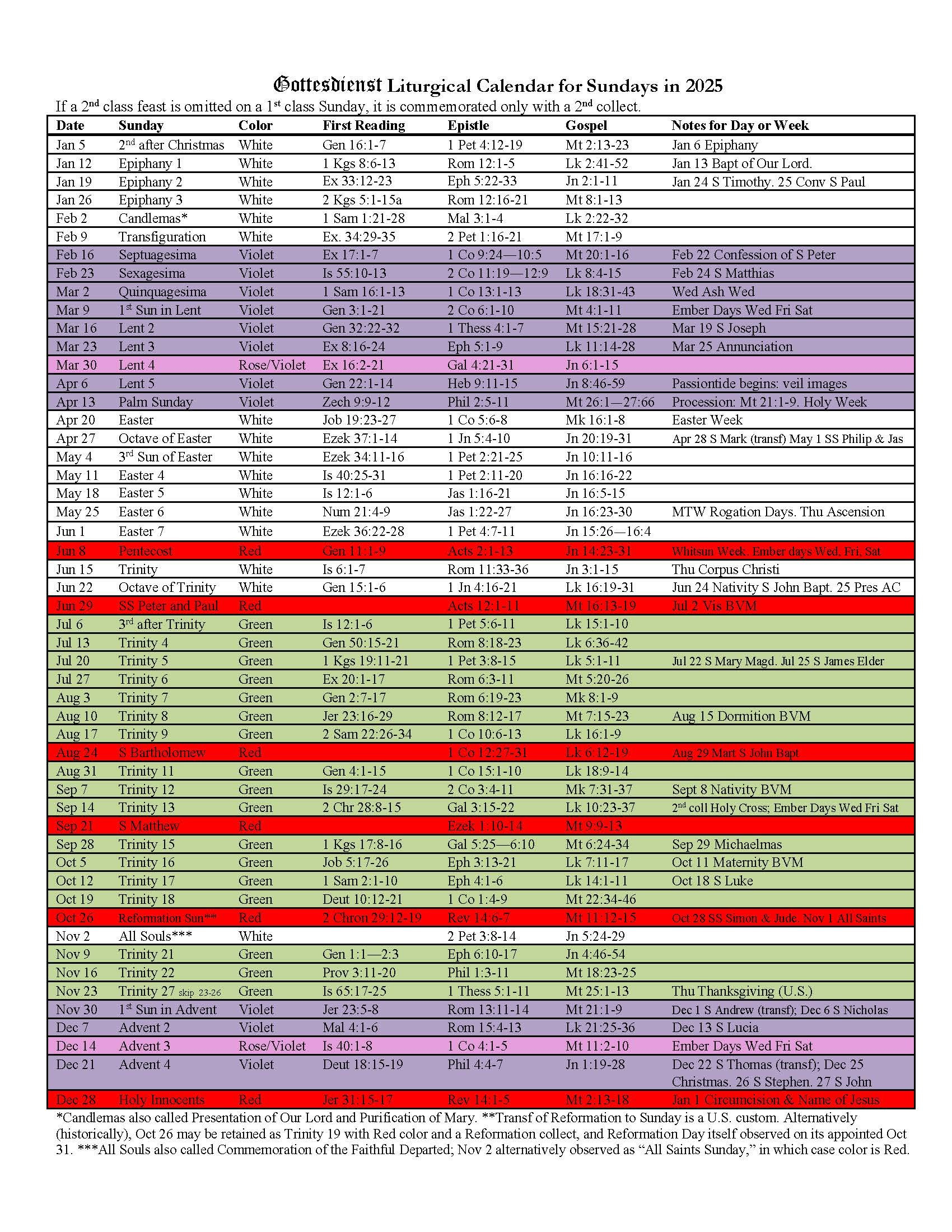 The 2025 Liturgical Calendar Is Here — Gottesdienst | Calendar 2025