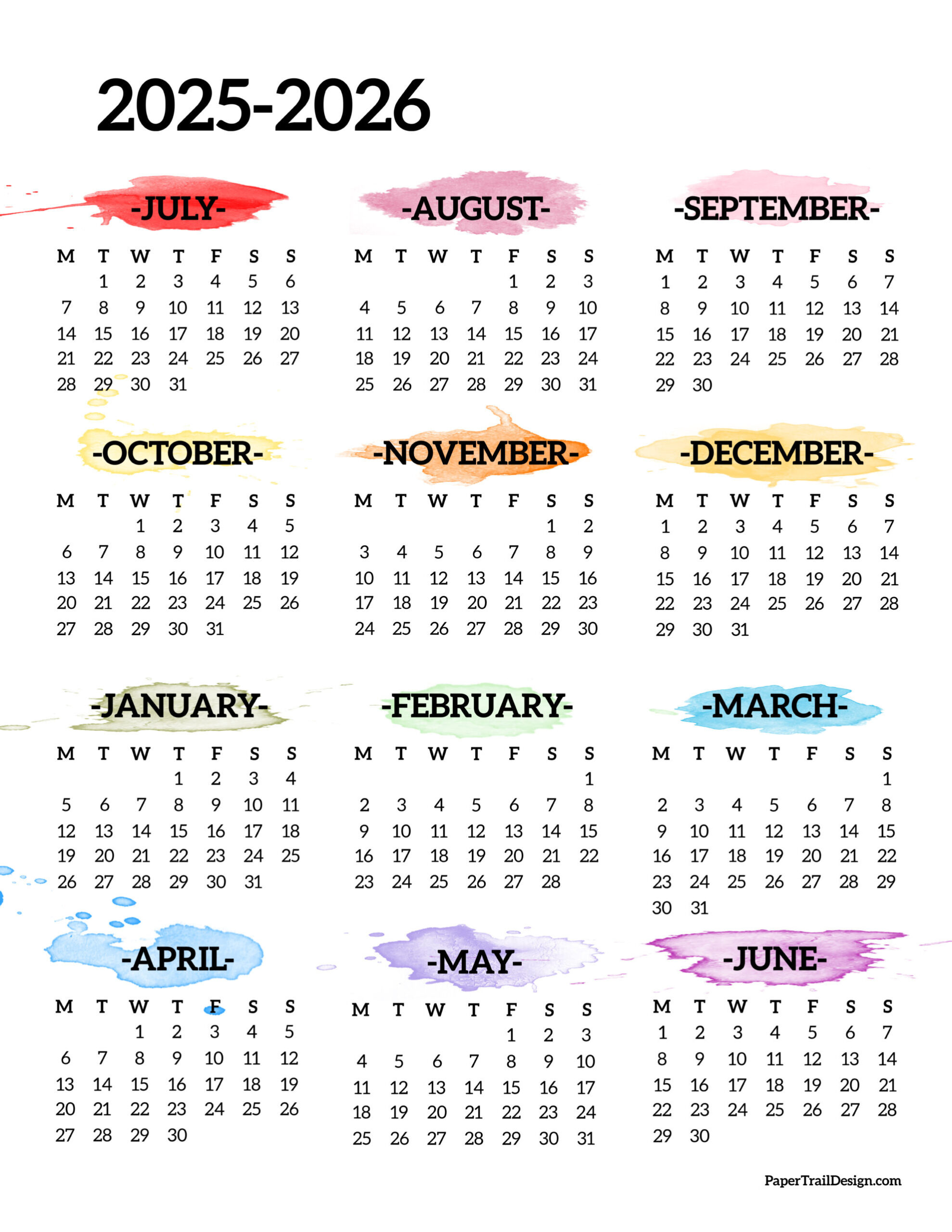 2025-2026 School Year Calendar Free Printable - Paper Trail Design | Calendar 2025
