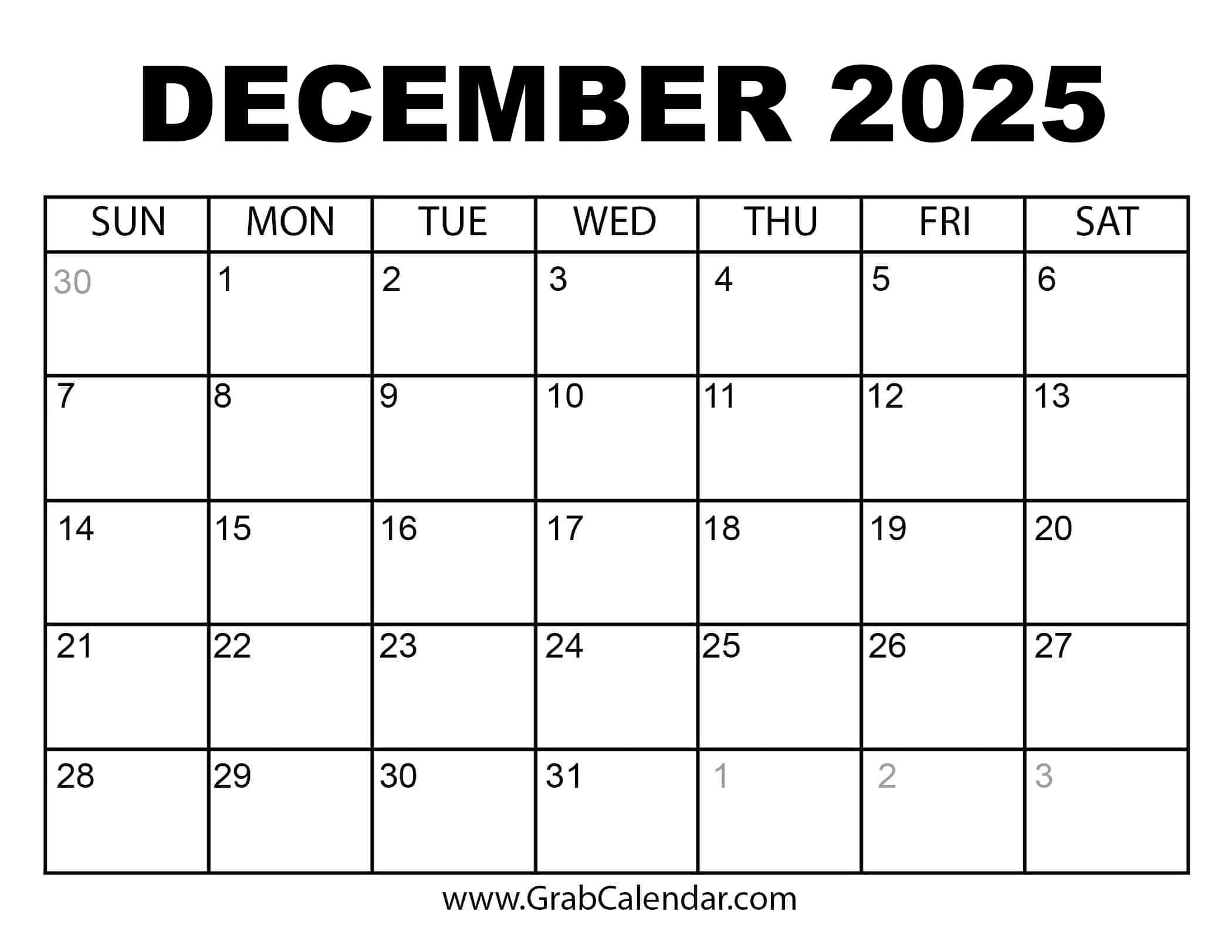 2025 Calendar - Grab Calendar | Calendar 2025