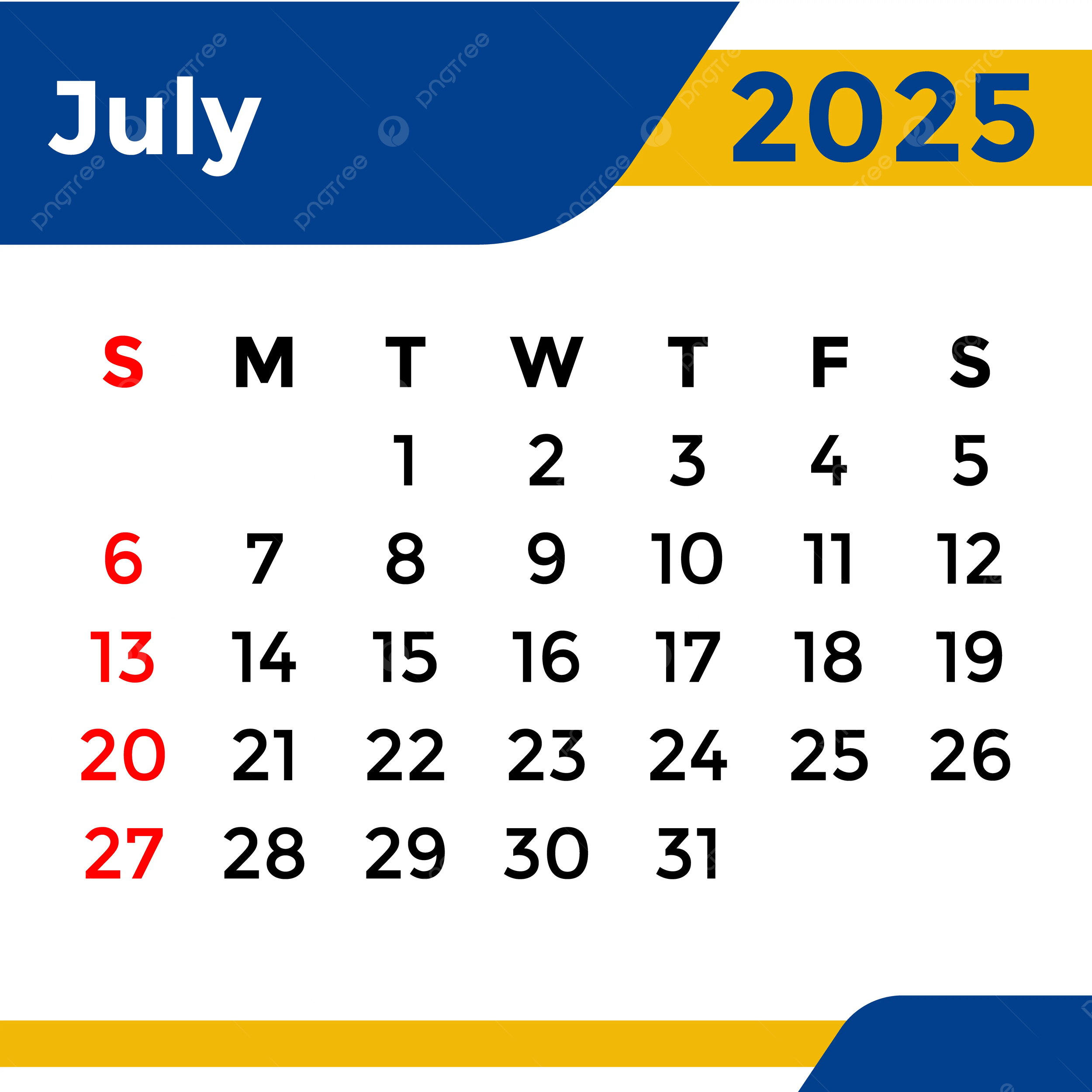 Calendar 2025 July Month Vector Template Download On Pngtree | July Month Calendar 2025
