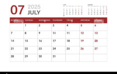 Calendar For July 2025. The Week Starts On Monday Stock Vector |  Calendar 2025