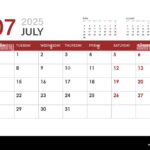 Calendar For July 2025. The Week Starts On Monday Stock Vector | July Calendar 2025 Monday To Sunday