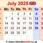 Calendar July 2025 Uk With Pdf, Excel And Word Templates | July 2025 Calendar United Kingdom