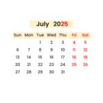 Calendar July 2025 Vector With National Holidays And Colorful | National Calendar July 2025