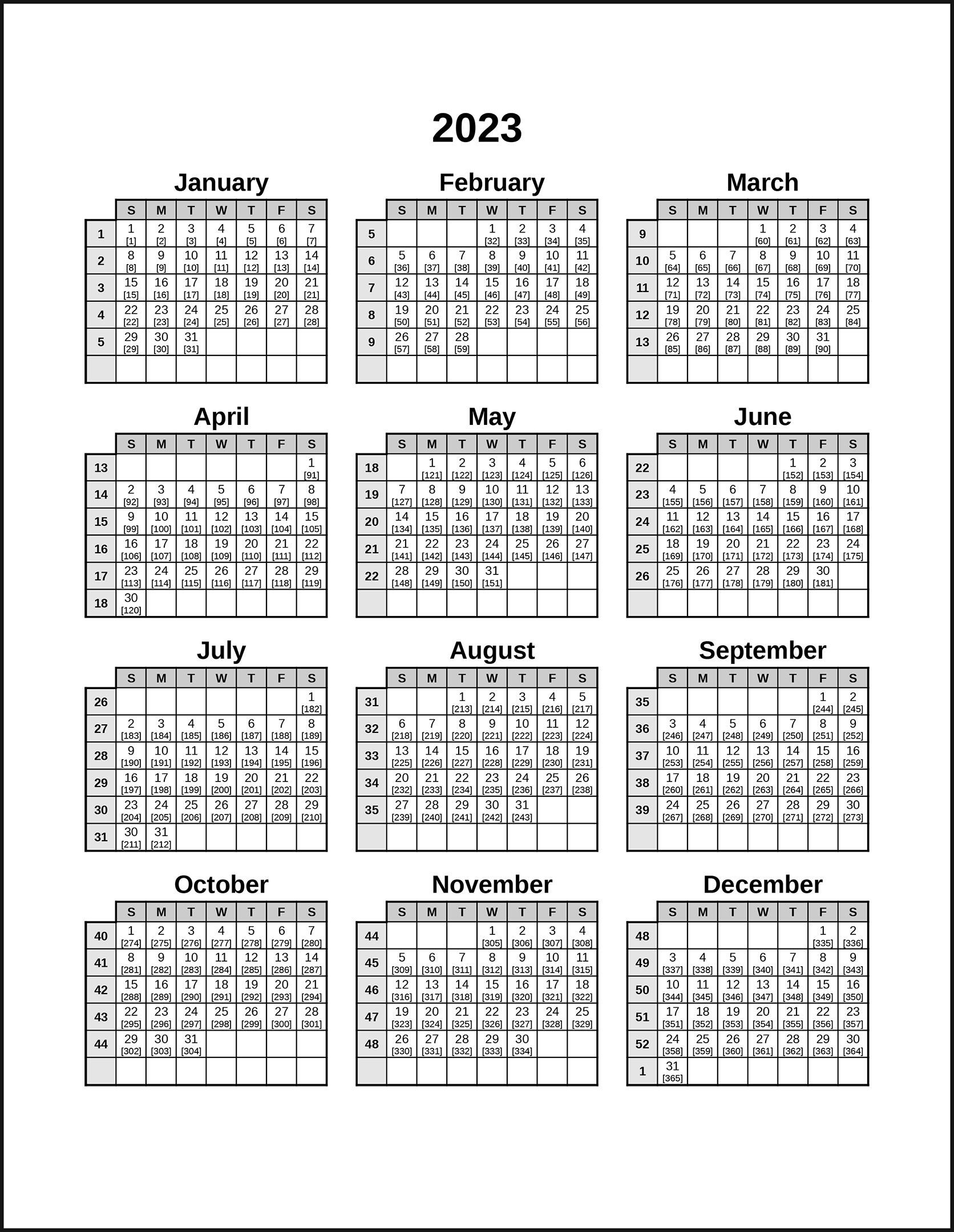 Calendarsthatwork - Julian Week Of The Year | Printable Perpetual Julian Calendar 2025
