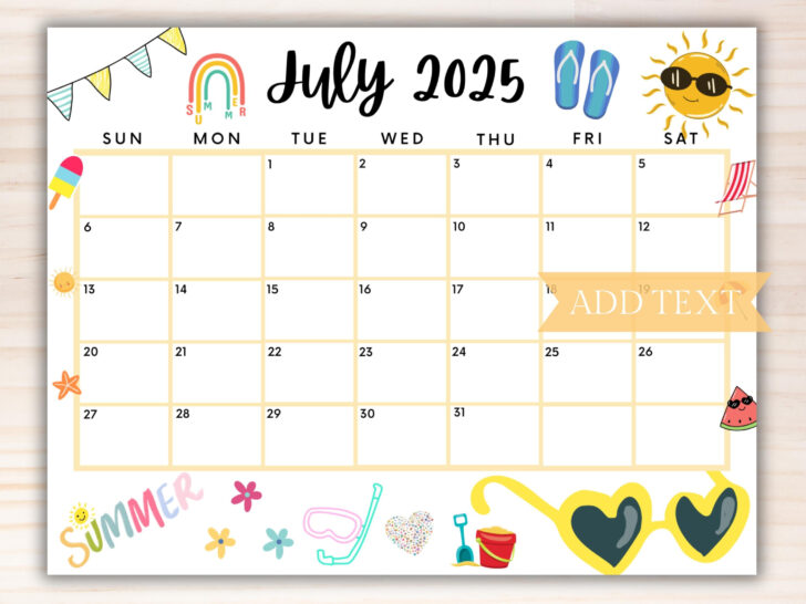 July Calendar 2025 Homemade Gifts | Calendar 2025