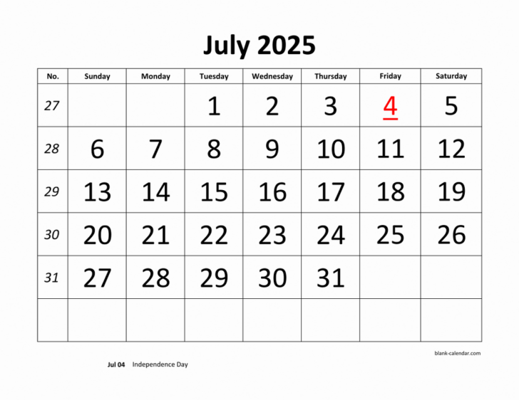 Large Printable July 2025 Calendar | Calendar 2025