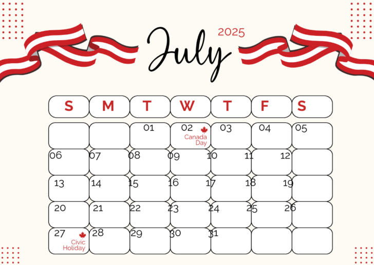 July 2025 Canada Calendar Printable | Calendar 2025