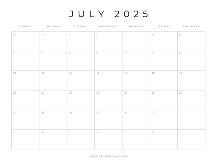 July 2025 Blank Printable Calendar | Calendar 2025