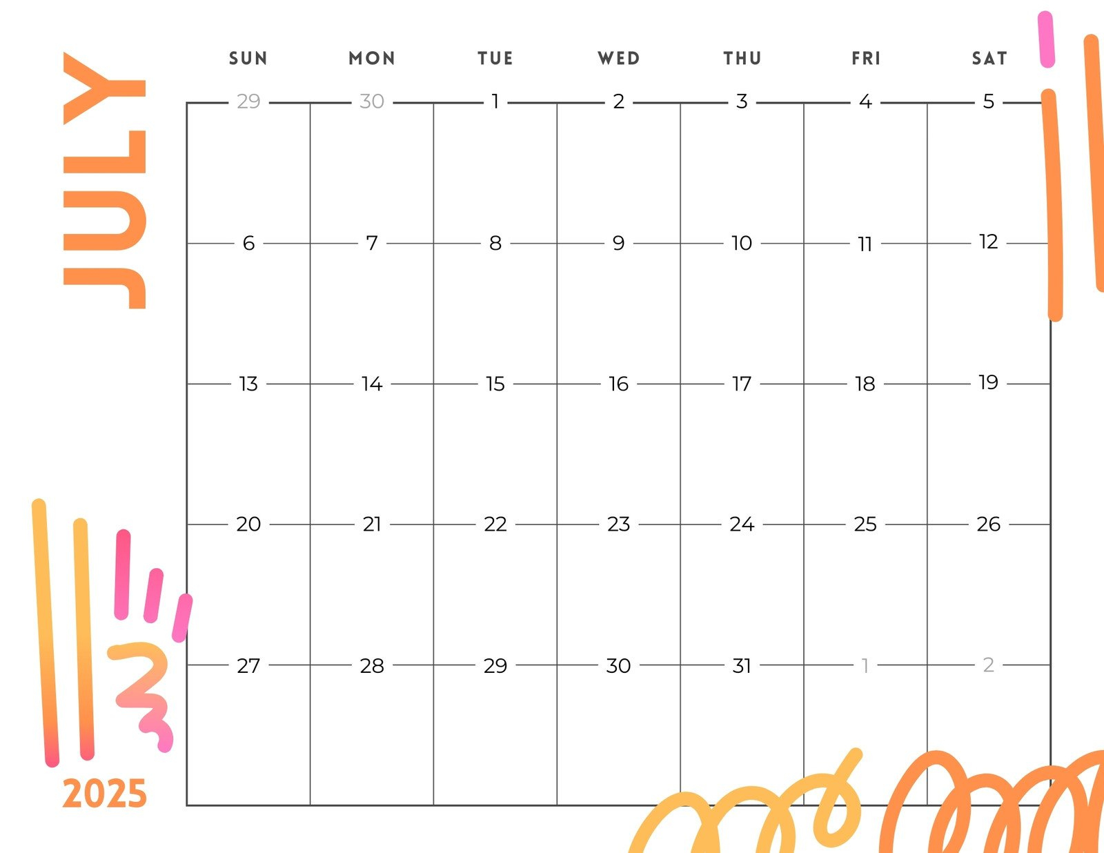 Free Printable, Custom July 2025 Calendar Templates | Canva | Free Editable July 2025 Calendar