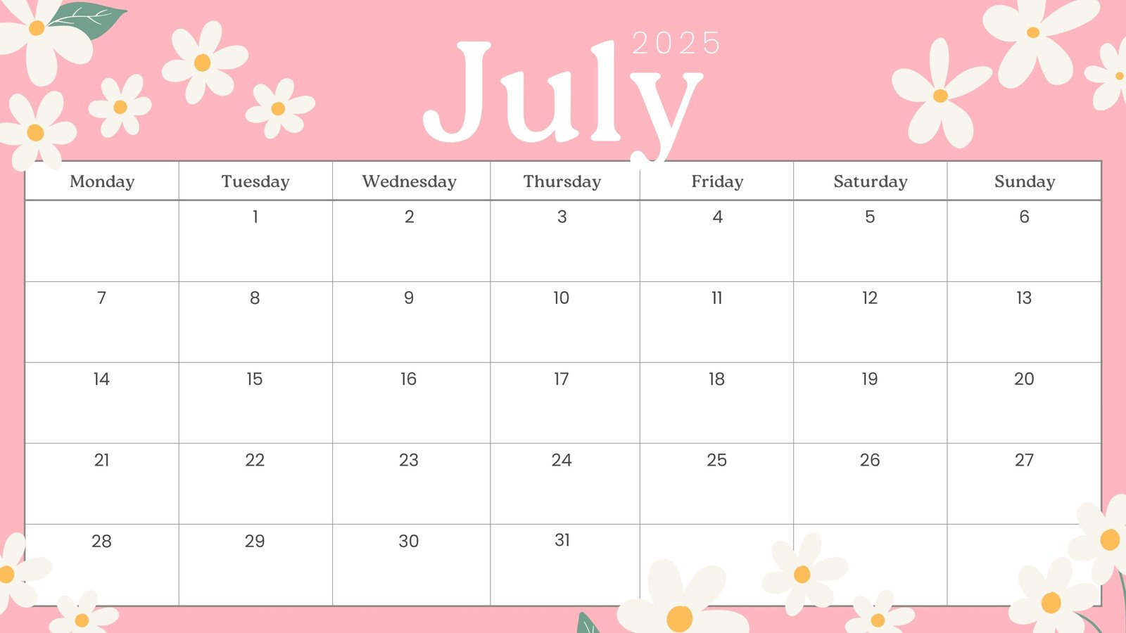 Free Printable, Custom July 2025 Calendar Templates | Canva | July Calendar 2025 Template